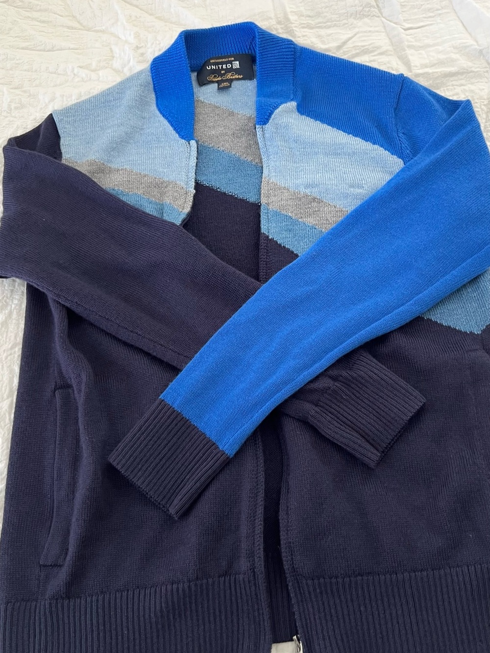 Brooks Brothers Blue & Navy Colorblock Zip Sweater